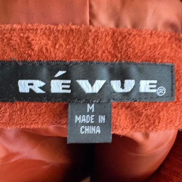 Révue rust orange Suede leather Cape Jacket with Knit Trim & Statement Buttons - Picture 3 of 7